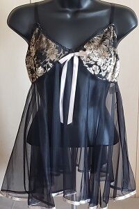 2PC VELVET FEEL EMBROIDERED SHEER BABYDOLL.SS